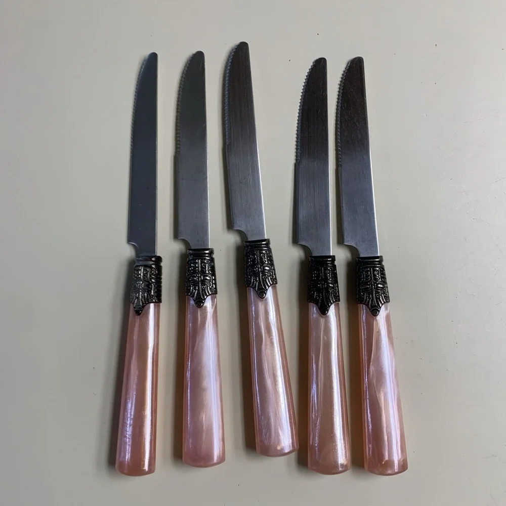 Vintage Gilbson Pink Pearl Roseland Pearlescent Kitchen Flatware Set of 35
